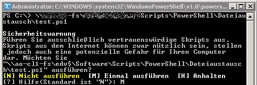 Running a PowerShell script from a UNC path shows a security warning