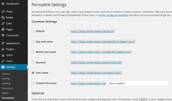 Change the Permalink structure in WordPress