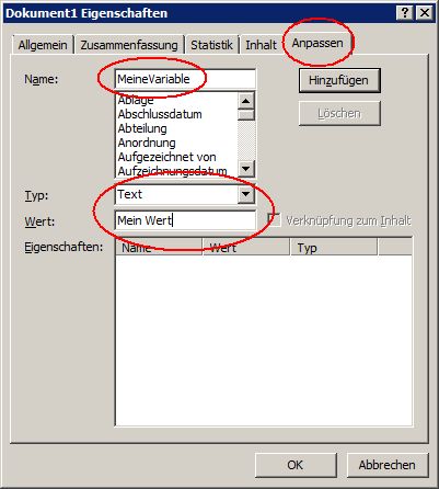 Microsoft Word: Dokumenteigenschaft hinzufügen