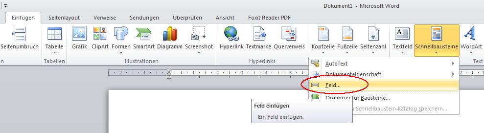 Microsoft Word: Feld in Text einfügen